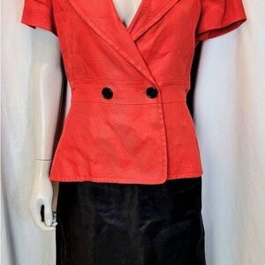 Ellen Tracy Skirt Suit in Red and Black, Medium 8 10
